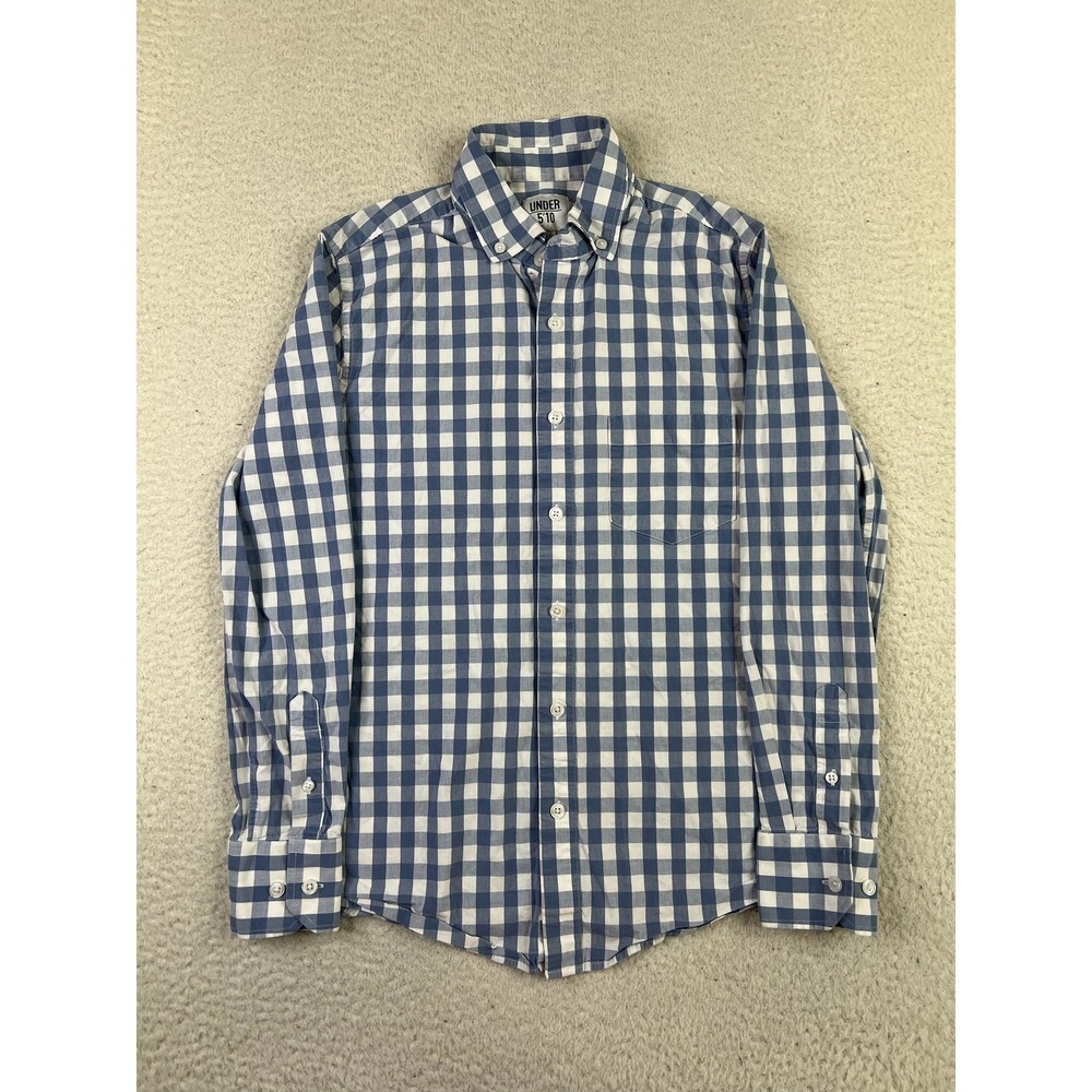 Under 510 Shirt Mens XS Blue White Gingham Plaid Button Down Stretch Casual